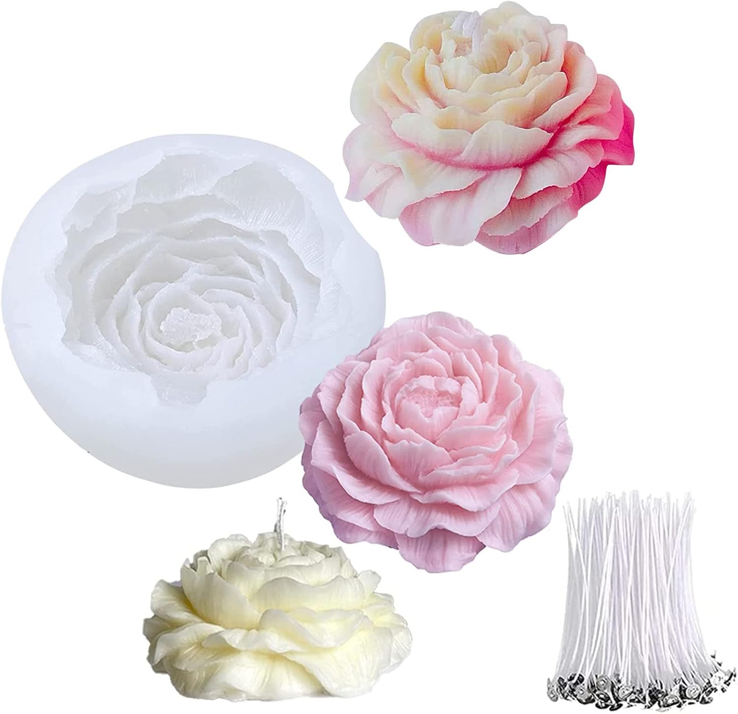 Candle Making Kit For Kids - 실리콘 3D 피오니 캔들 몰드, 아로마테라피